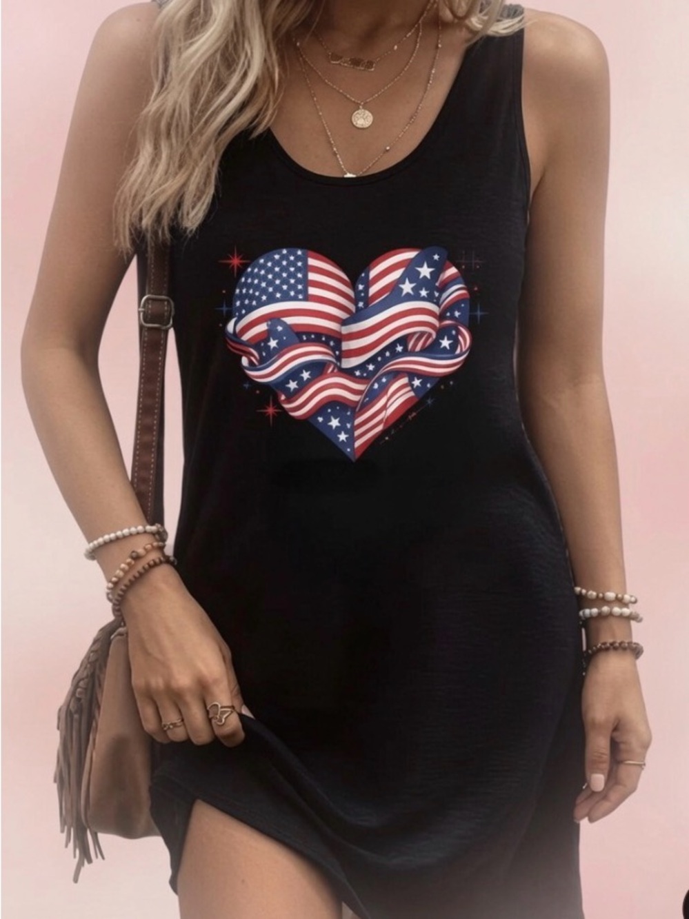 Hand Crafted Black Tank with Americana Heart Graphic